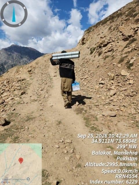 Microwave dish carry along mountain trail