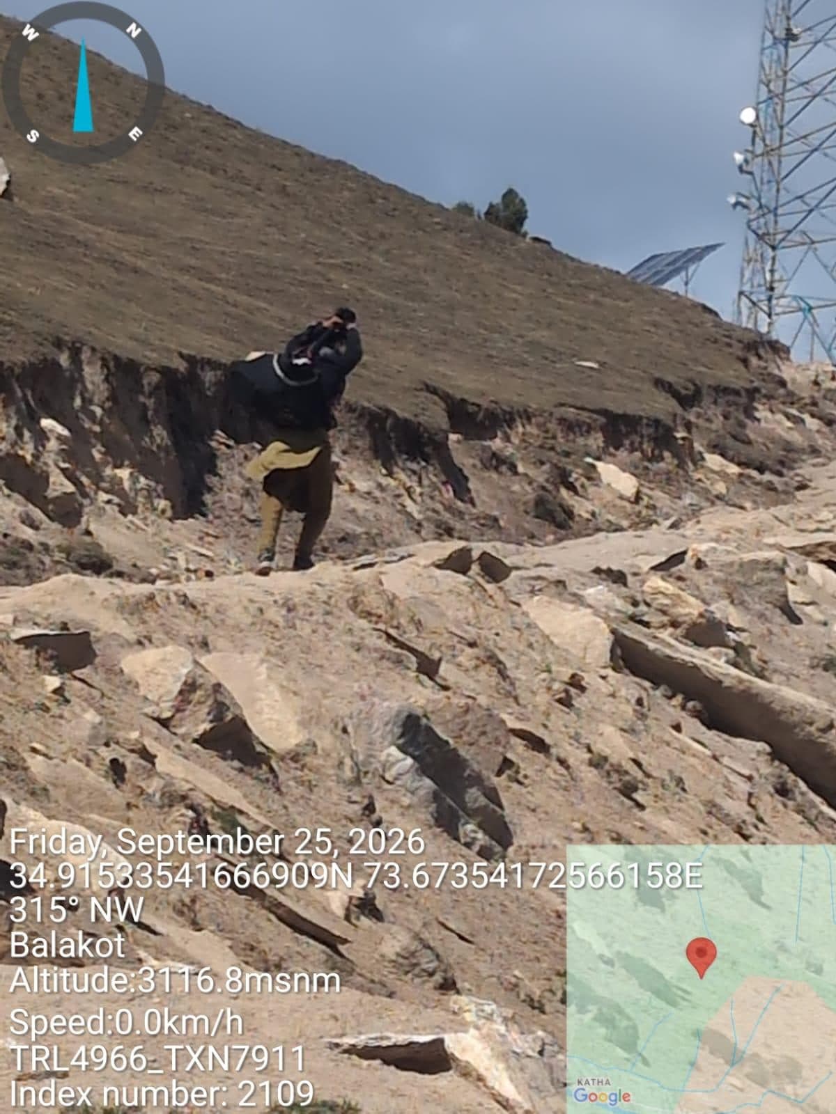 Descending toward tower site, Balakot